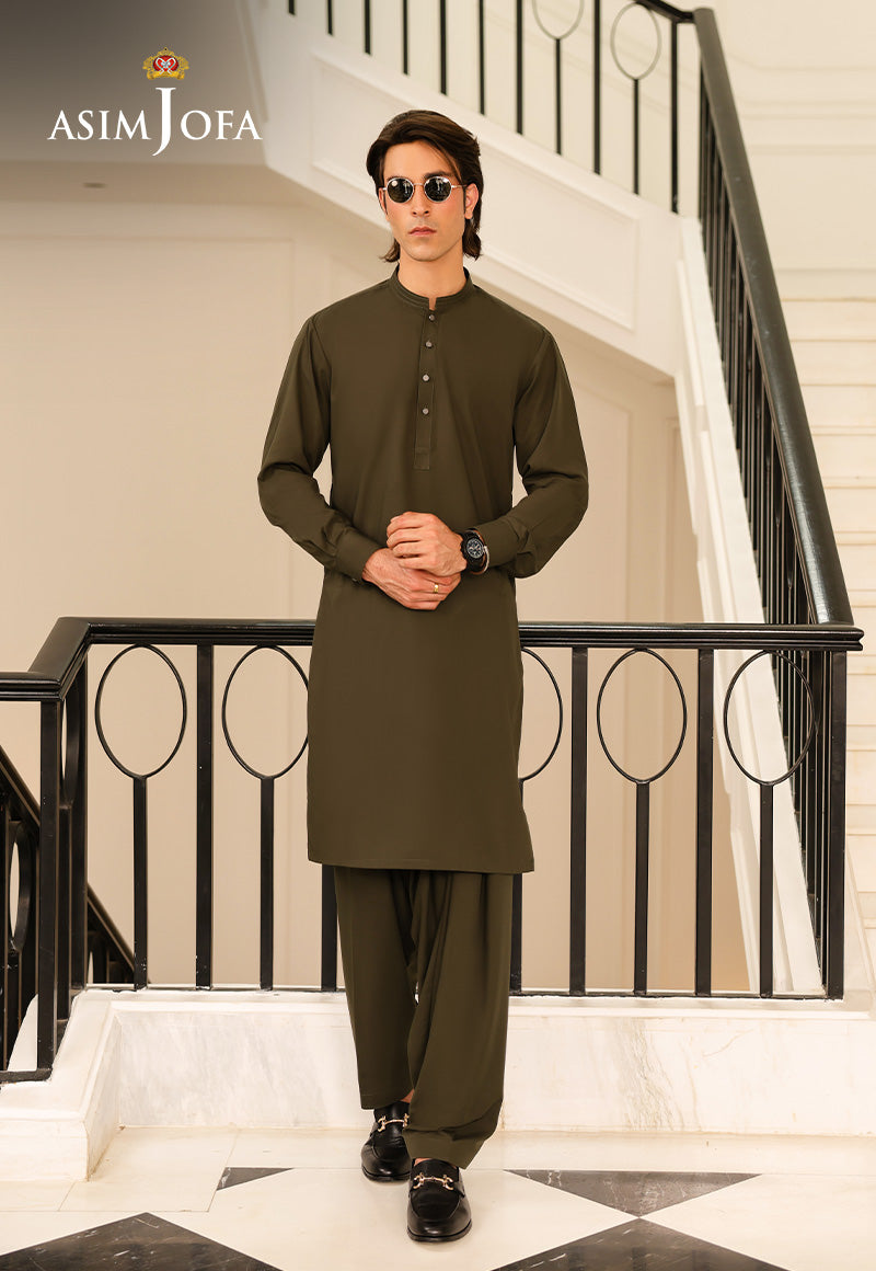 Olive Green Blended Fabric Shalwar Kameez (2-Piece) - Image 1