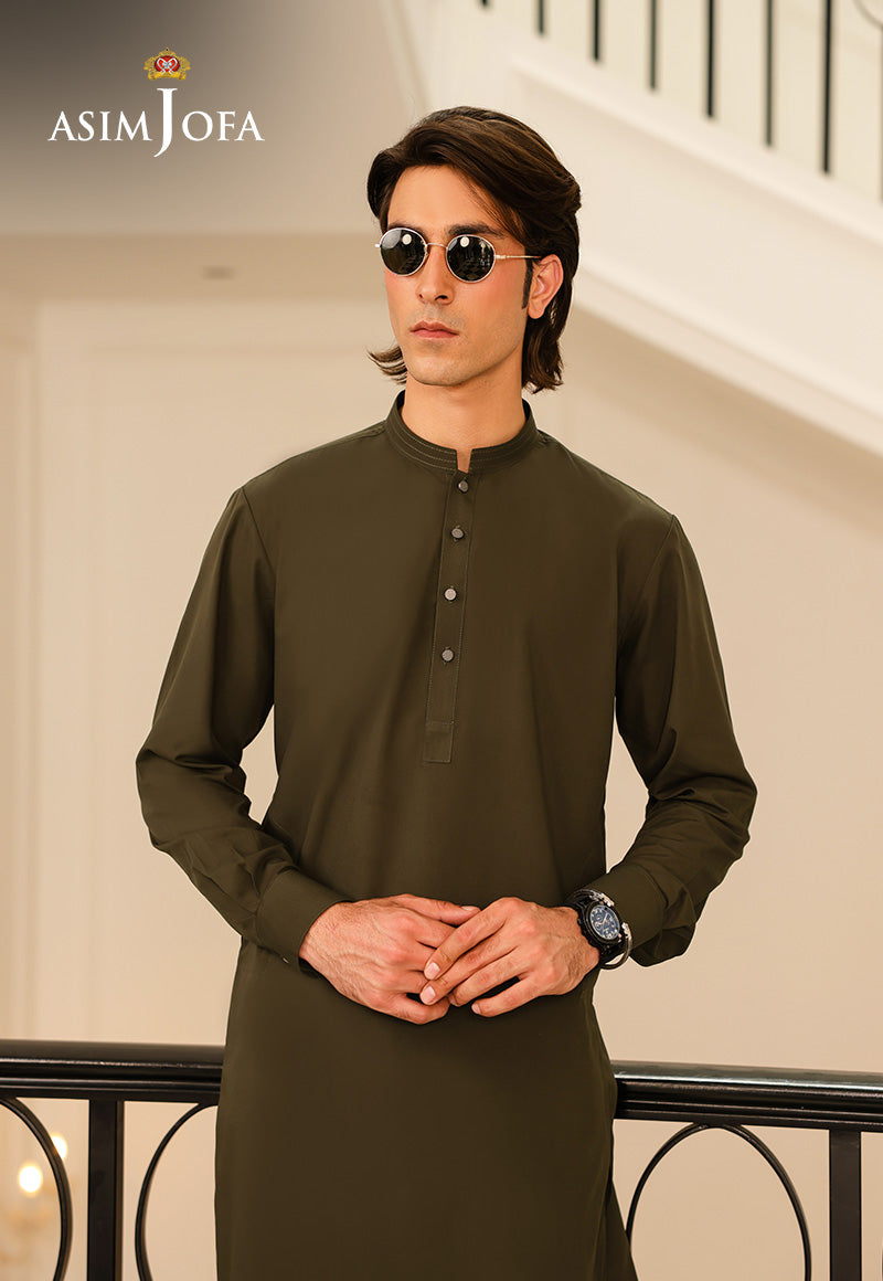 Olive Green Blended Fabric Shalwar Kameez (2-Piece) - Image 2