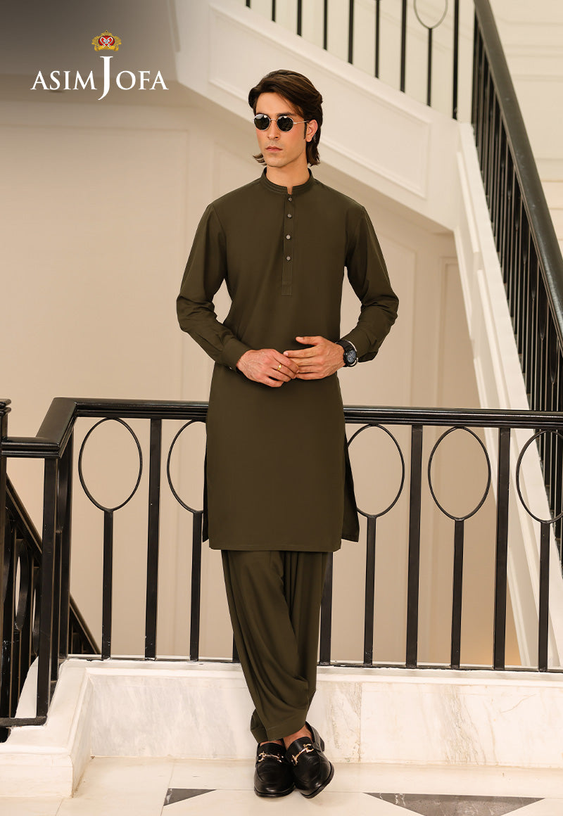 Olive Green Blended Fabric Shalwar Kameez (2-Piece) - Image 3