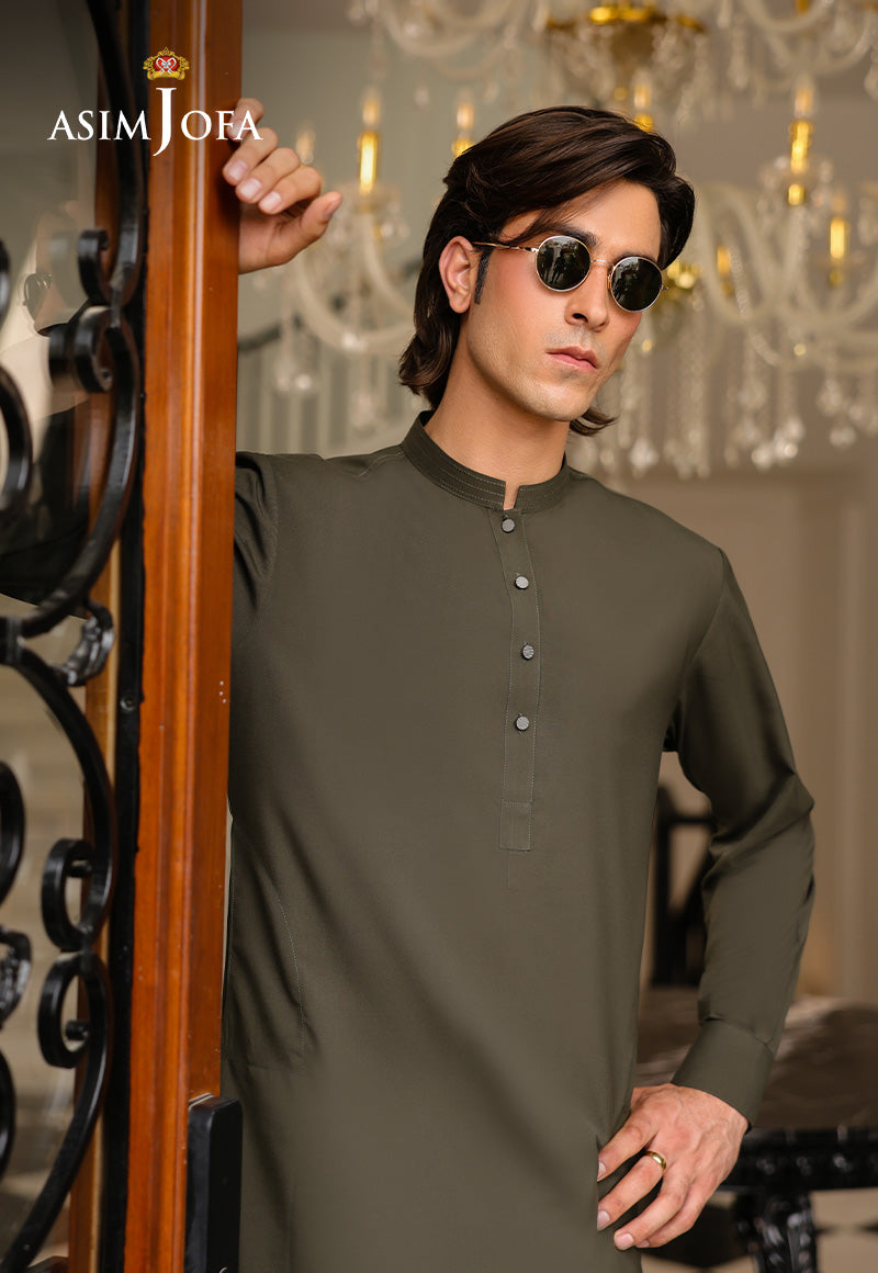 Olive Green Blended Fabric Shalwar Kameez (2-Piece) - Image 4