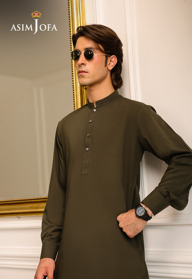 Olive Green Blended Fabric Shalwar Kameez (2-Piece) - Image 5