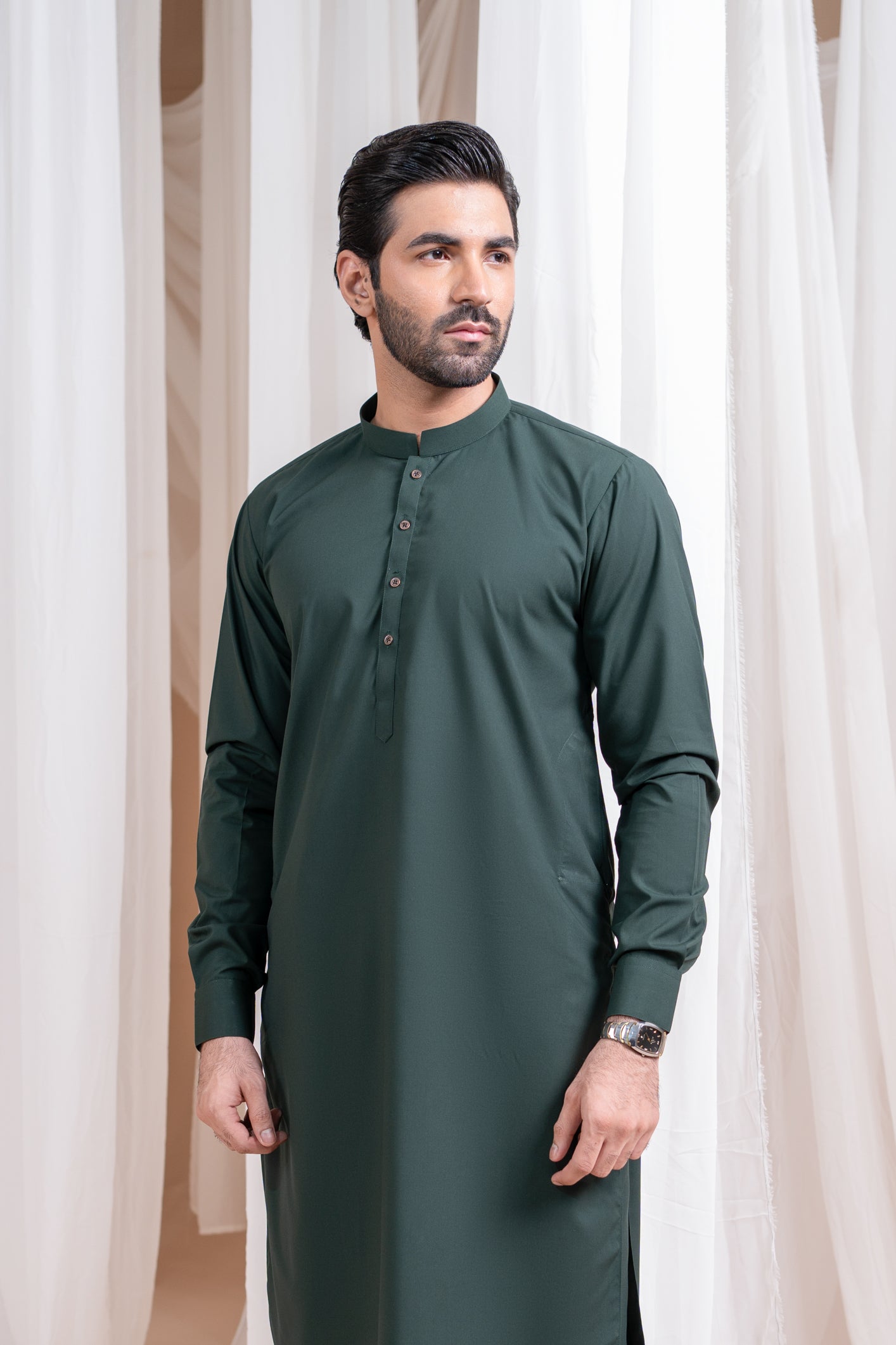 Bottle Green Luxury Blended Kurta Shalwar (2-Piece) - Image 1