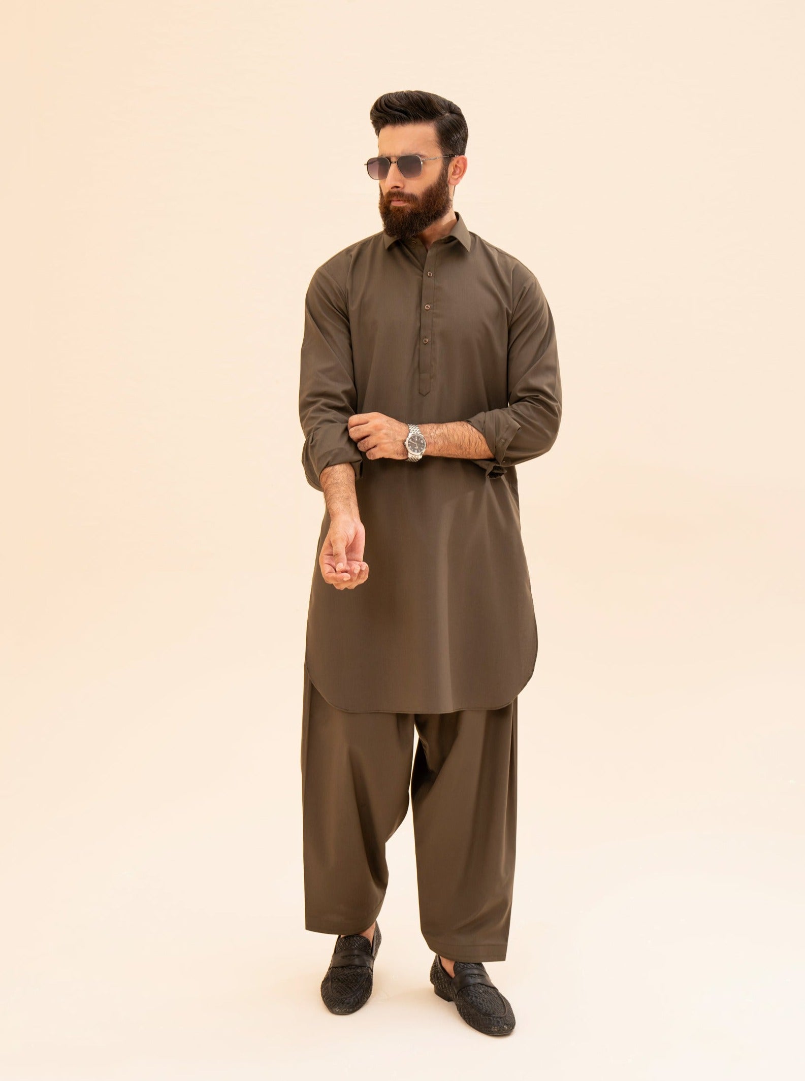 Olive Green Blended Fabric Kameez Shalwar (2-Piece) - Image 5