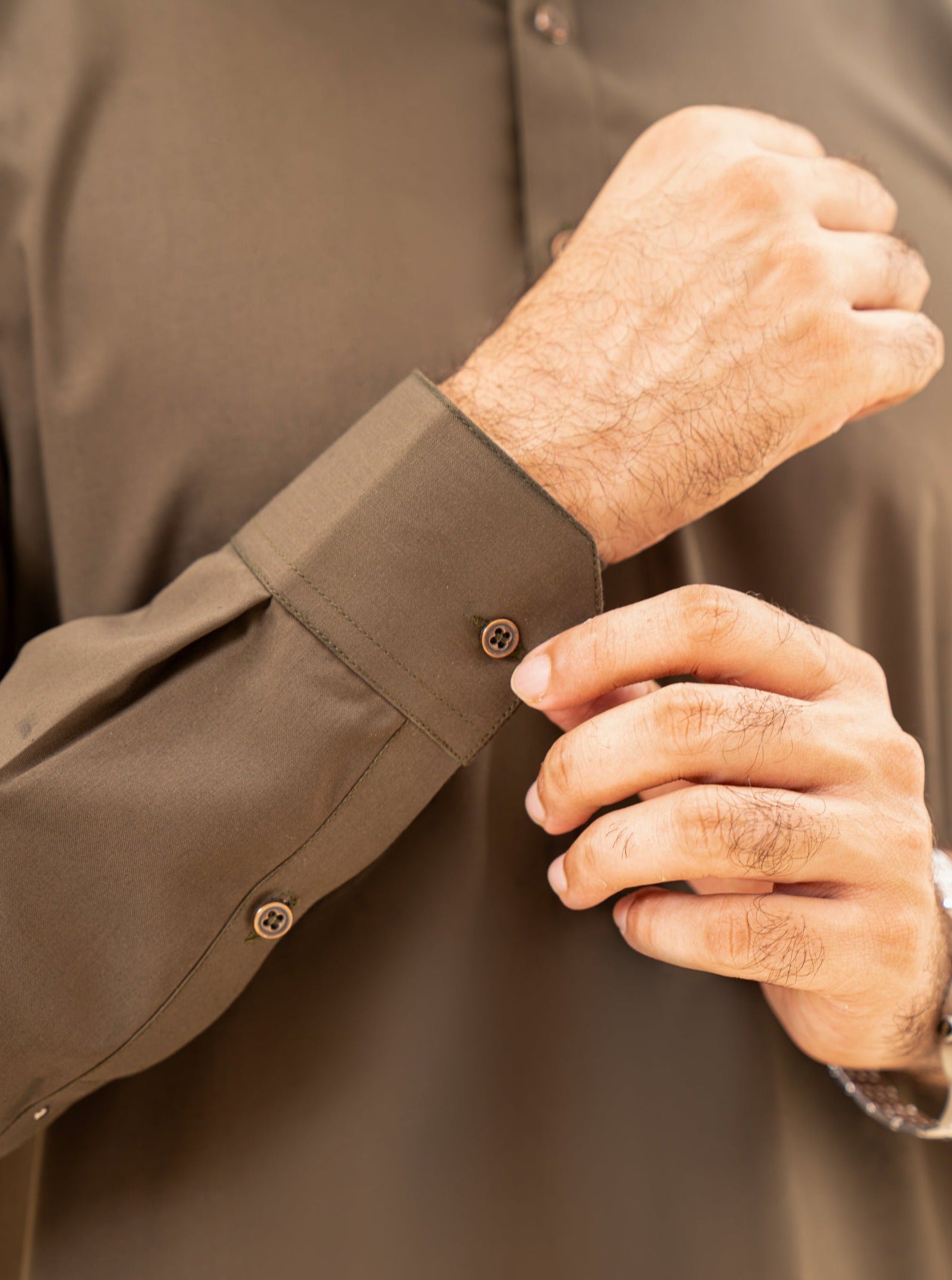 Olive Green Blended Fabric Kameez Shalwar (2-Piece) - Image 6