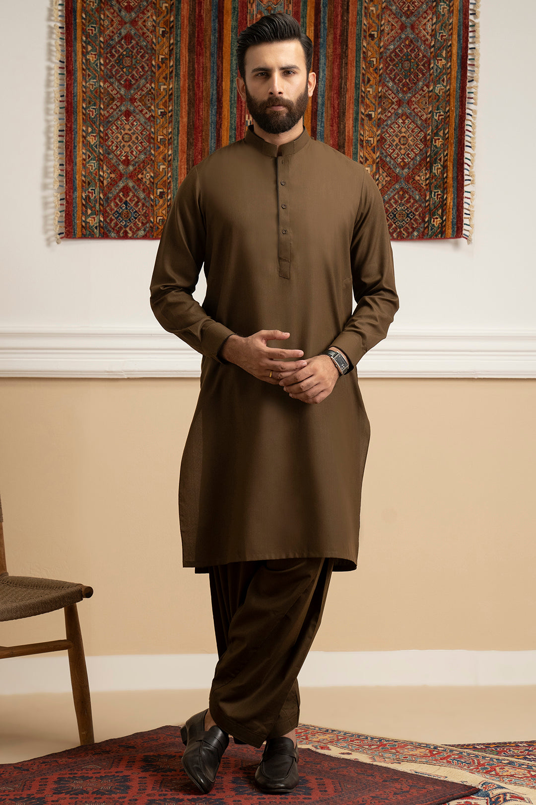 Mehndi Green Blended Fabric Shalwar Kameez (2-Piece) - Image 4