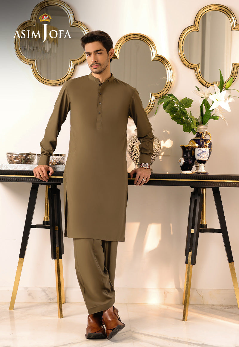 Army Green Blended Fabric Kurta Shalwar (2-Piece) - Image 1