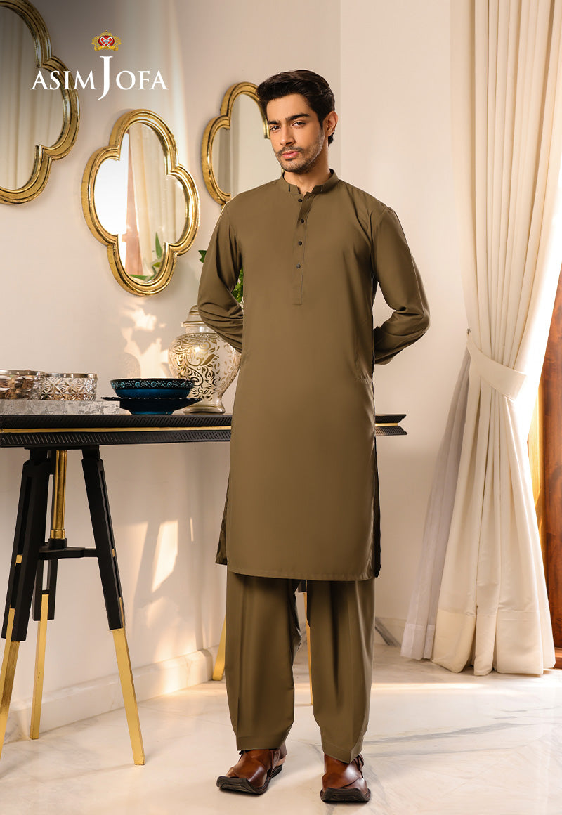 Army Green Blended Fabric Kurta Shalwar (2-Piece) - Image 2