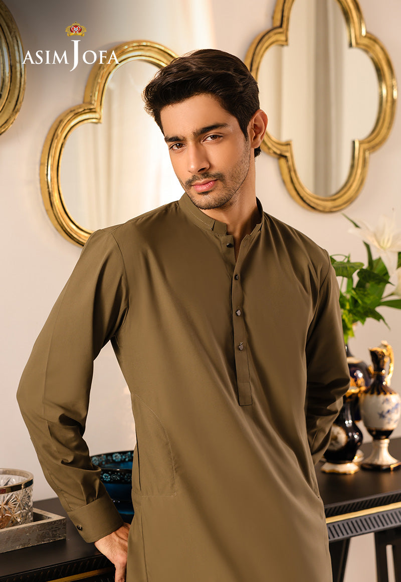 Army Green Blended Fabric Kurta Shalwar (2-Piece) - Image 3