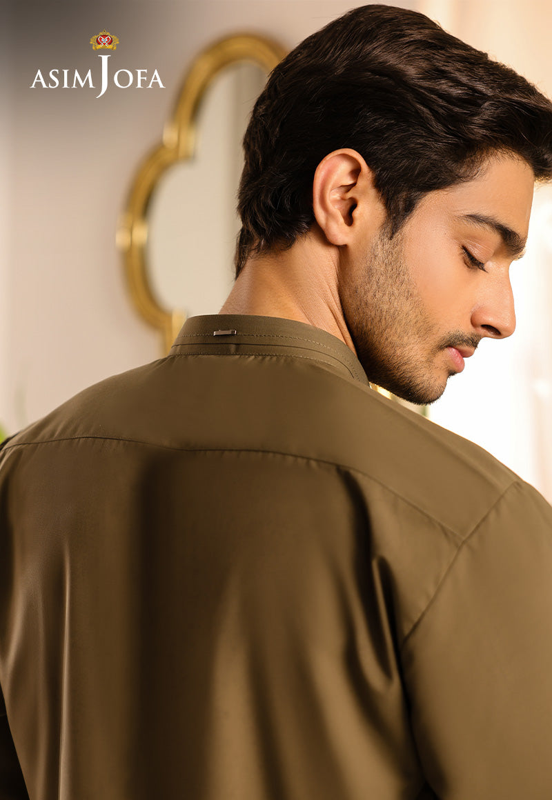 Army Green Blended Fabric Kurta Shalwar (2-Piece) - Image 4