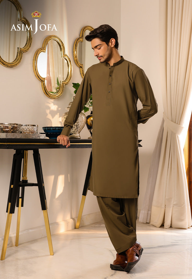 Army Green Blended Fabric Kurta Shalwar (2-Piece) - Image 5