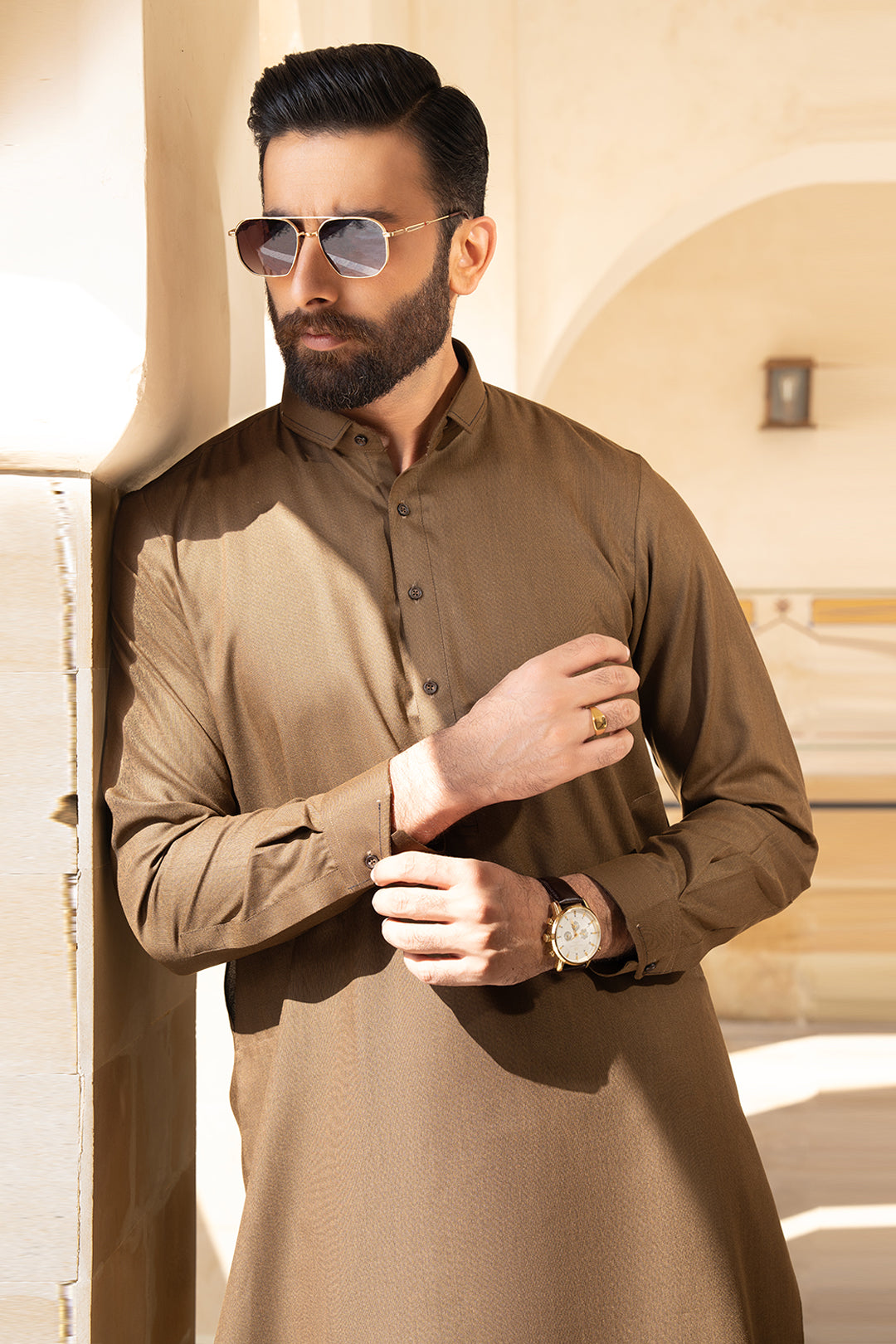 Mehndi Green Blended Fabric Shalwar Kameez (2-Piece) - Image 1