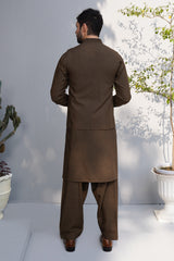 Army Green Textured Cotton Blend Shalwar Kameez (2-Piece) - Image 3