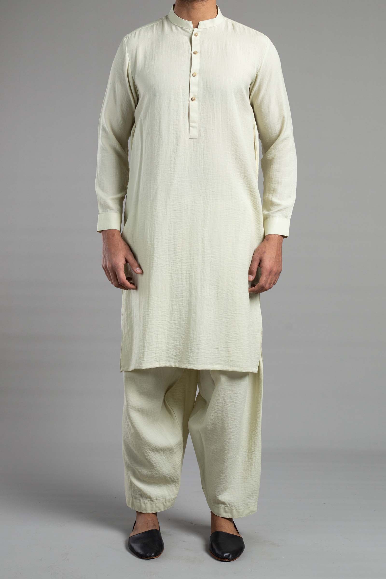 Light Green Cotton Linen Shalwar Kameez (2-Piece) - Image 1
