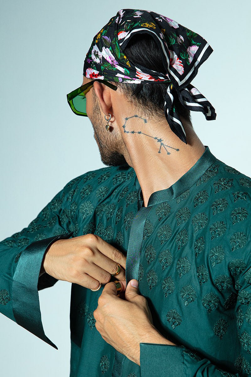 Tropical Green Self-Embroidered Cotton Kurta Shalwar (2-Piece) - Image 7