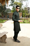 Bottle Green Cotton Kurta Shalwar (2-Piece) - Image 3