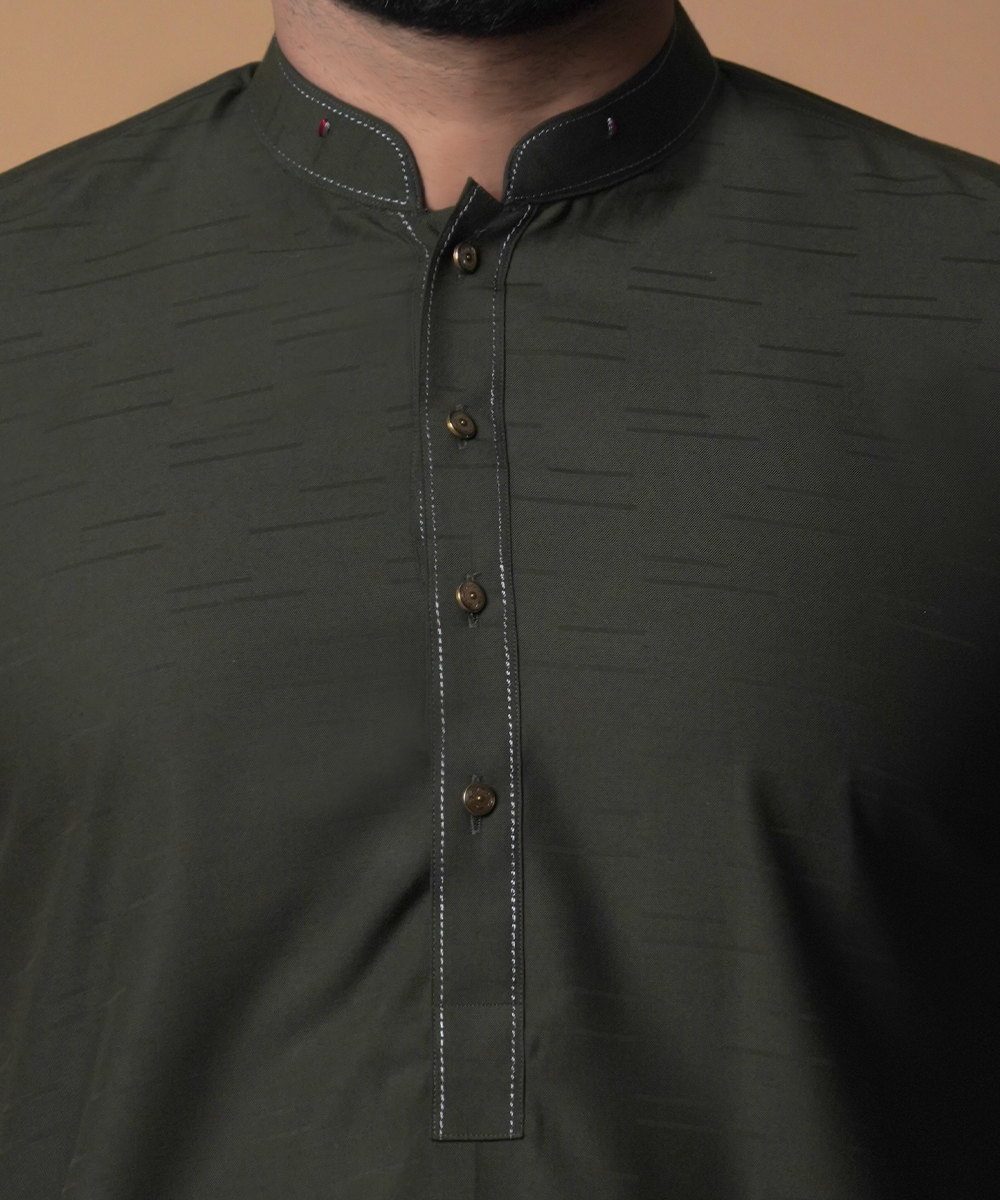 Deep Green Self-Textured Soft Cotton Shalwar Kameez (2-Piece) - Image 3