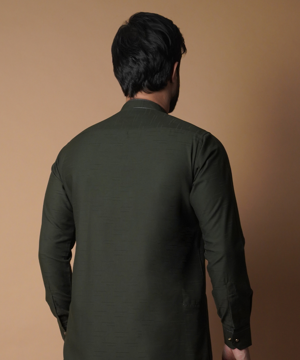 Deep Green Self-Textured Soft Cotton Shalwar Kameez (2-Piece) - Image 5
