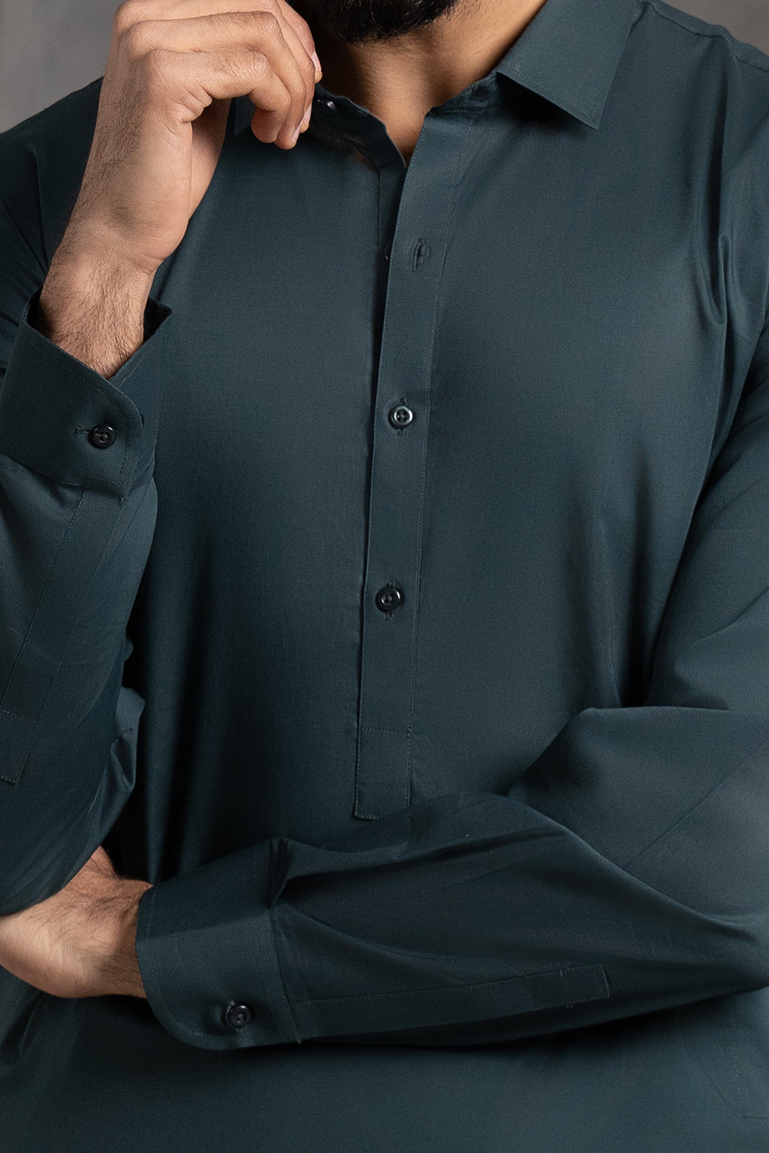 Dark Green Cotton Shalwar Kameez (2-Piece) - Image 2