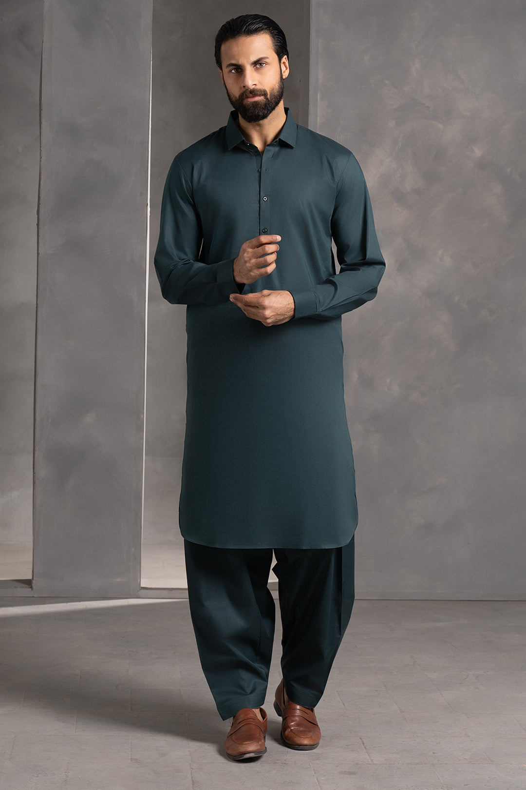Dark Green Cotton Shalwar Kameez (2-Piece) - Image 3