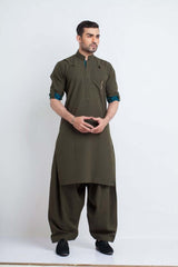 Dark Green Mixed Cotton Shalwar Kameez (2-Piece) - Image 2