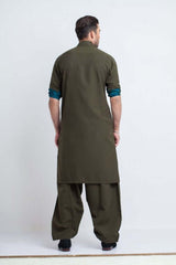 Dark Green Mixed Cotton Shalwar Kameez (2-Piece) - Image 3