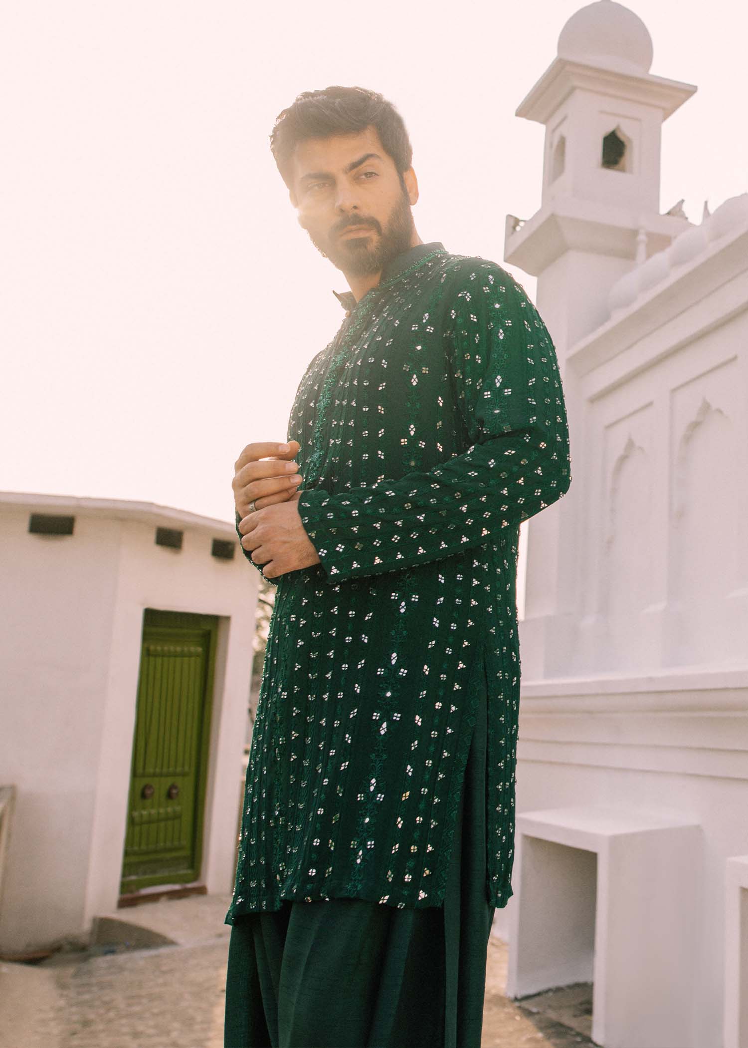 Jade Green Mirror Work PK Rawsilk Shalwar Kameez (2-Piece) - Image 3