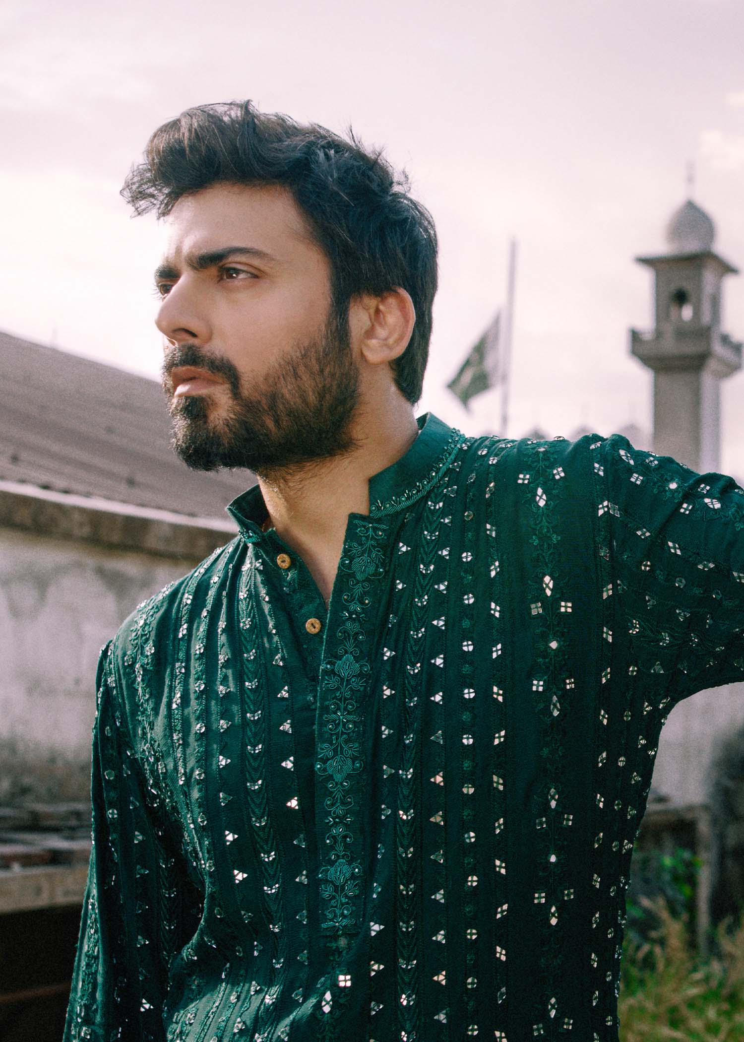 Jade Green Mirror Work PK Rawsilk Shalwar Kameez (2-Piece) - Image 5