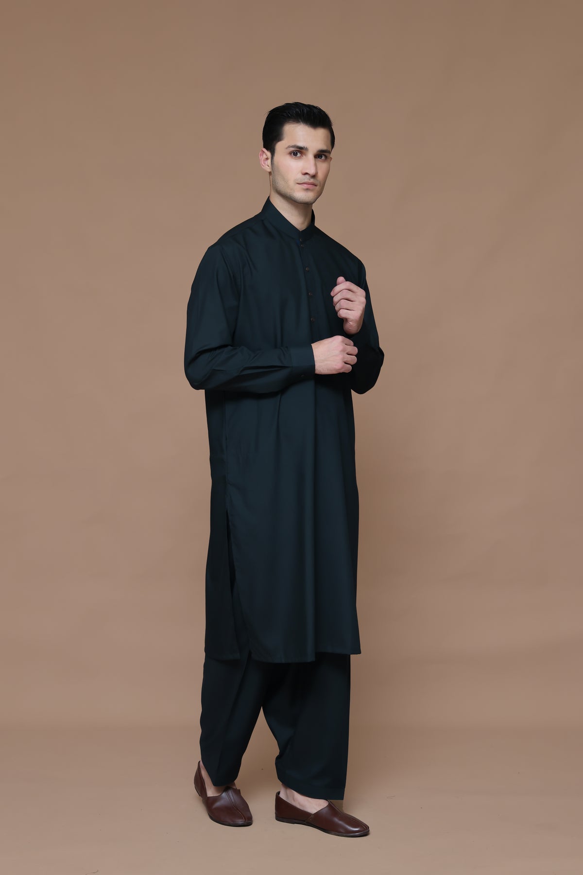 Scarab Green Poly Viscose Shalwar Kameez (2-Piece) - Image 1