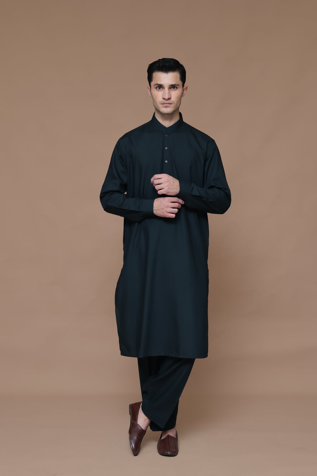 Scarab Green Poly Viscose Shalwar Kameez (2-Piece) - Image 2