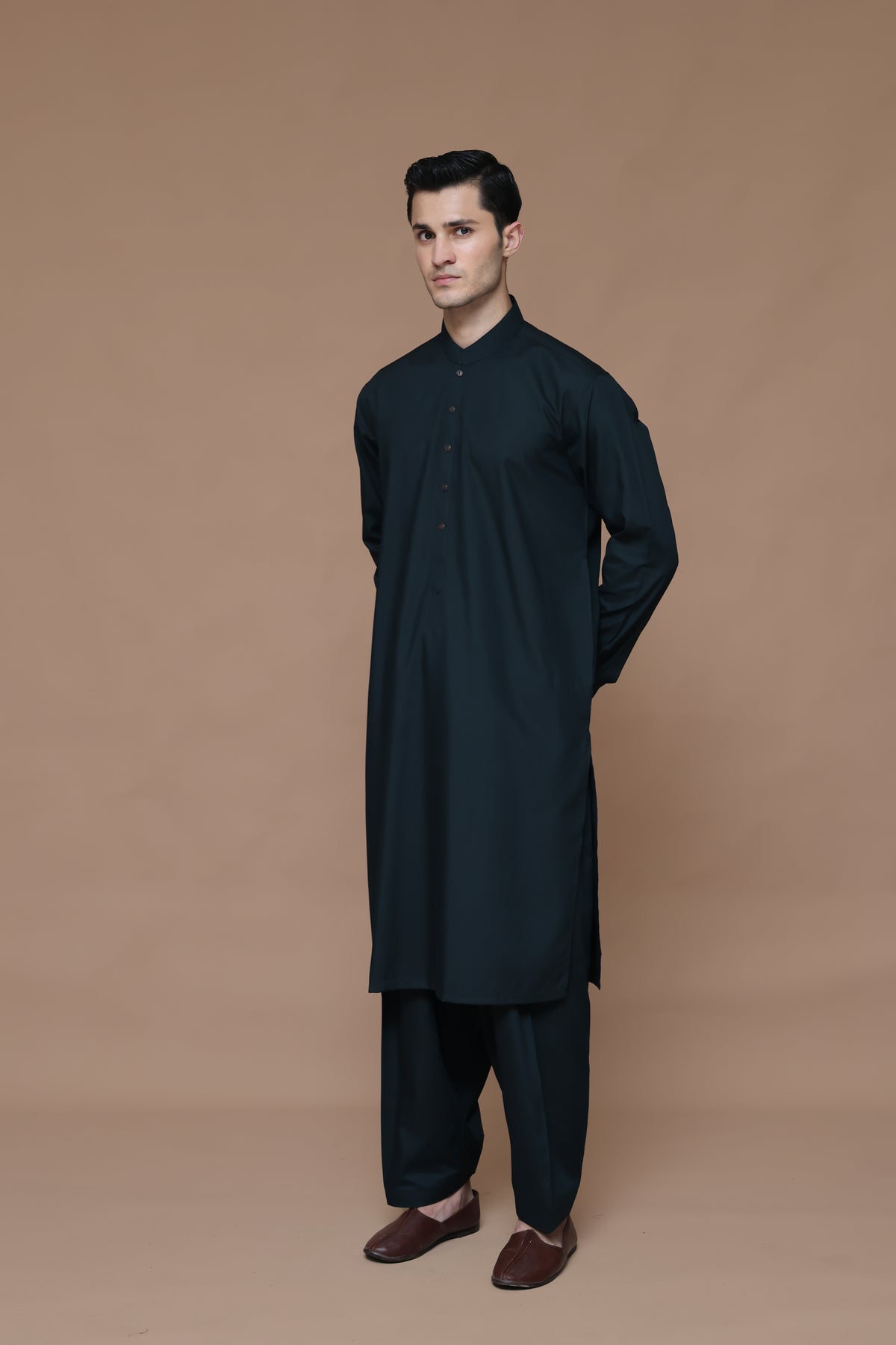 Scarab Green Poly Viscose Shalwar Kameez (2-Piece) - Image 3