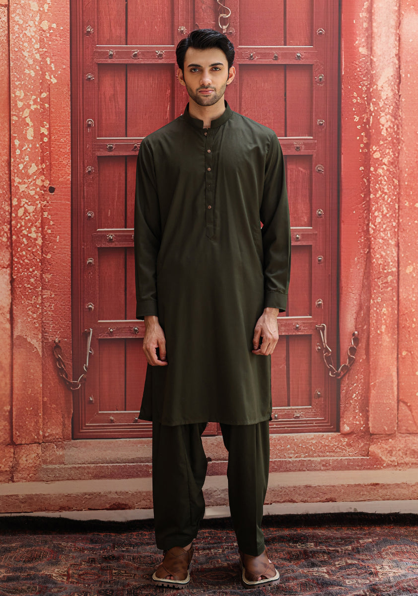 Deep Tarmac Green Poly Viscose Shalwar Kameez (2-Piece) - Image 2