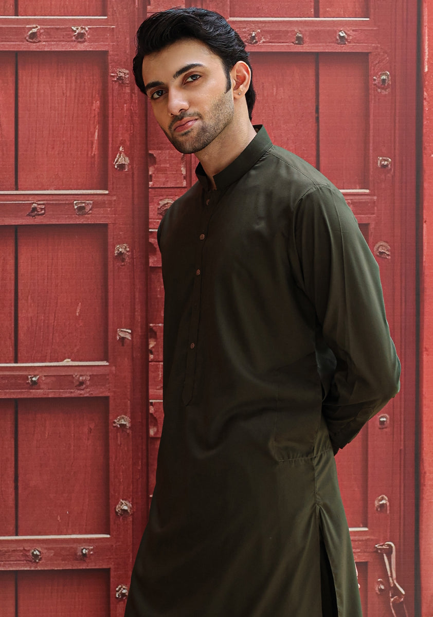 Deep Tarmac Green Poly Viscose Shalwar Kameez (2-Piece) - Image 3