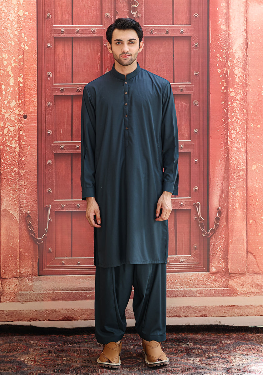 Scarab Green Poly Viscose Shalwar Kameez (2-Piece) - Image 1
