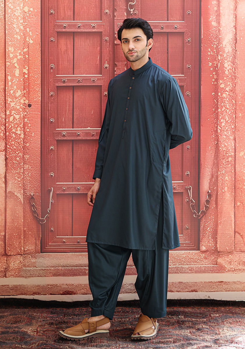 Scarab Green Poly Viscose Shalwar Kameez (2-Piece) - Image 2
