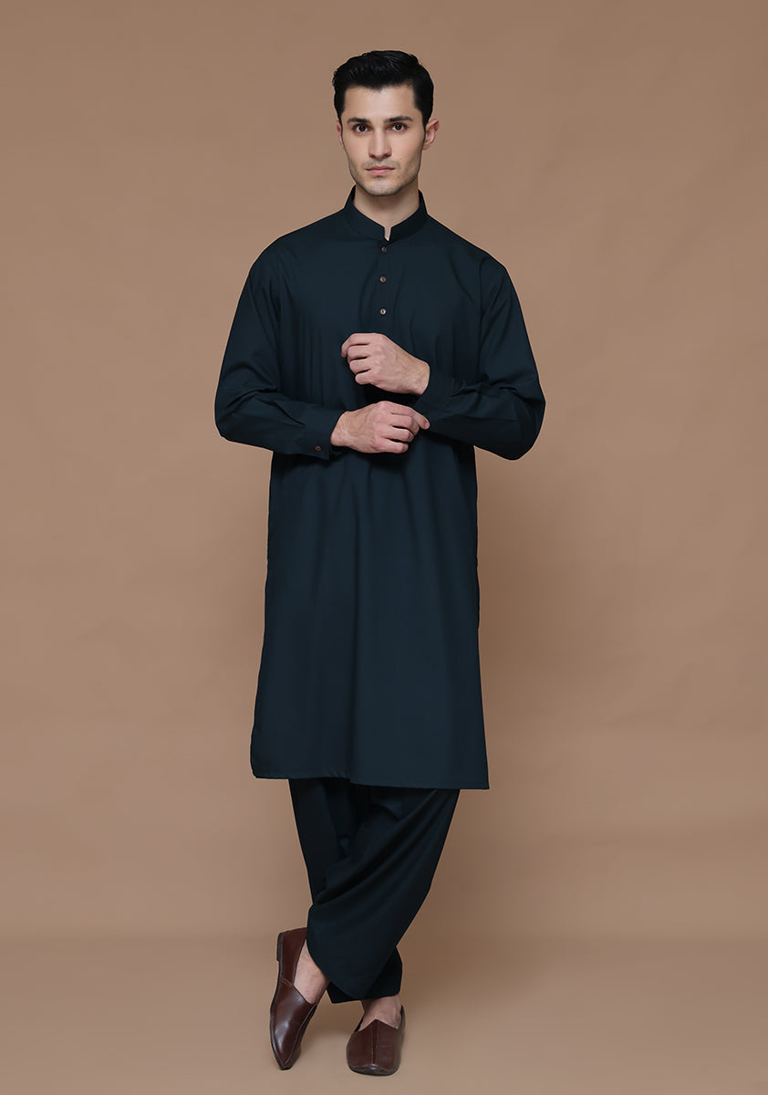 Scarab Green Poly Viscose Shalwar Kameez (2-Piece) - Image 2