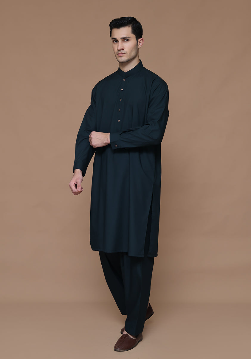 Scarab Green Poly Viscose Shalwar Kameez (2-Piece) - Image 3
