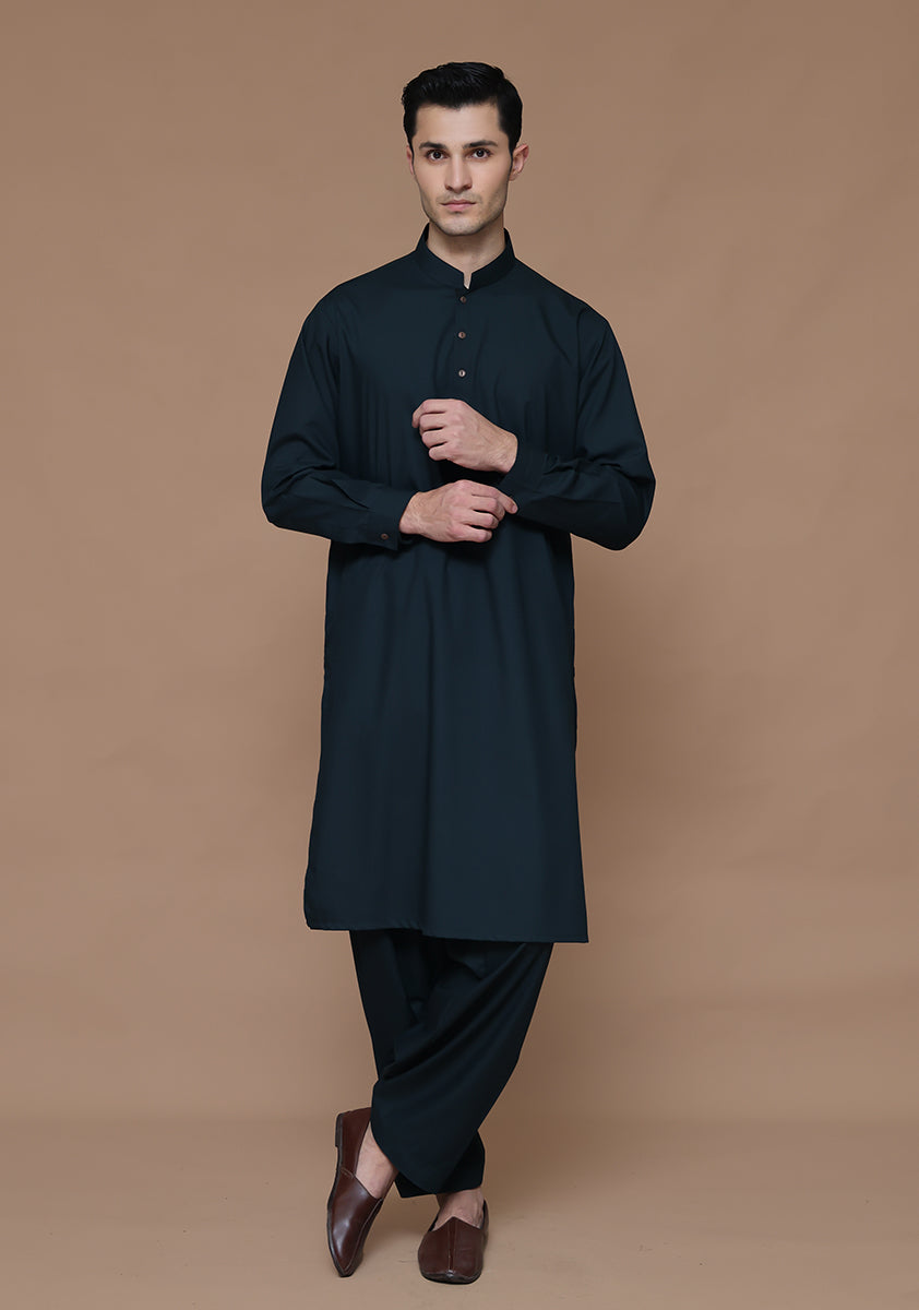 Scarab Green Poly Viscose Shalwar Kameez (2-Piece) - Image 4