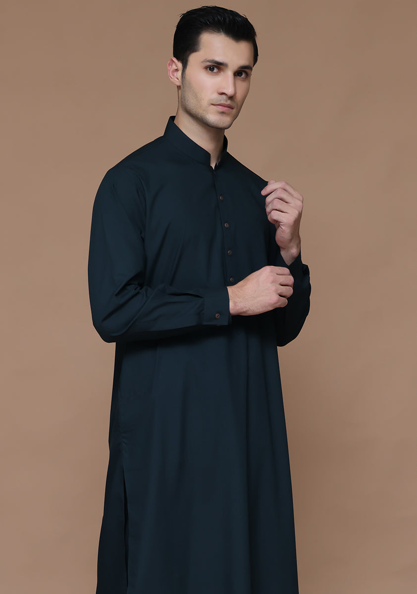 Scarab Green Poly Viscose Shalwar Kameez (2-Piece) - Image 5