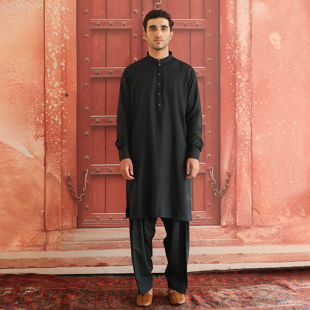 Scarab Green Poly Viscose Shalwar Kameez (2-Piece) - Image 1