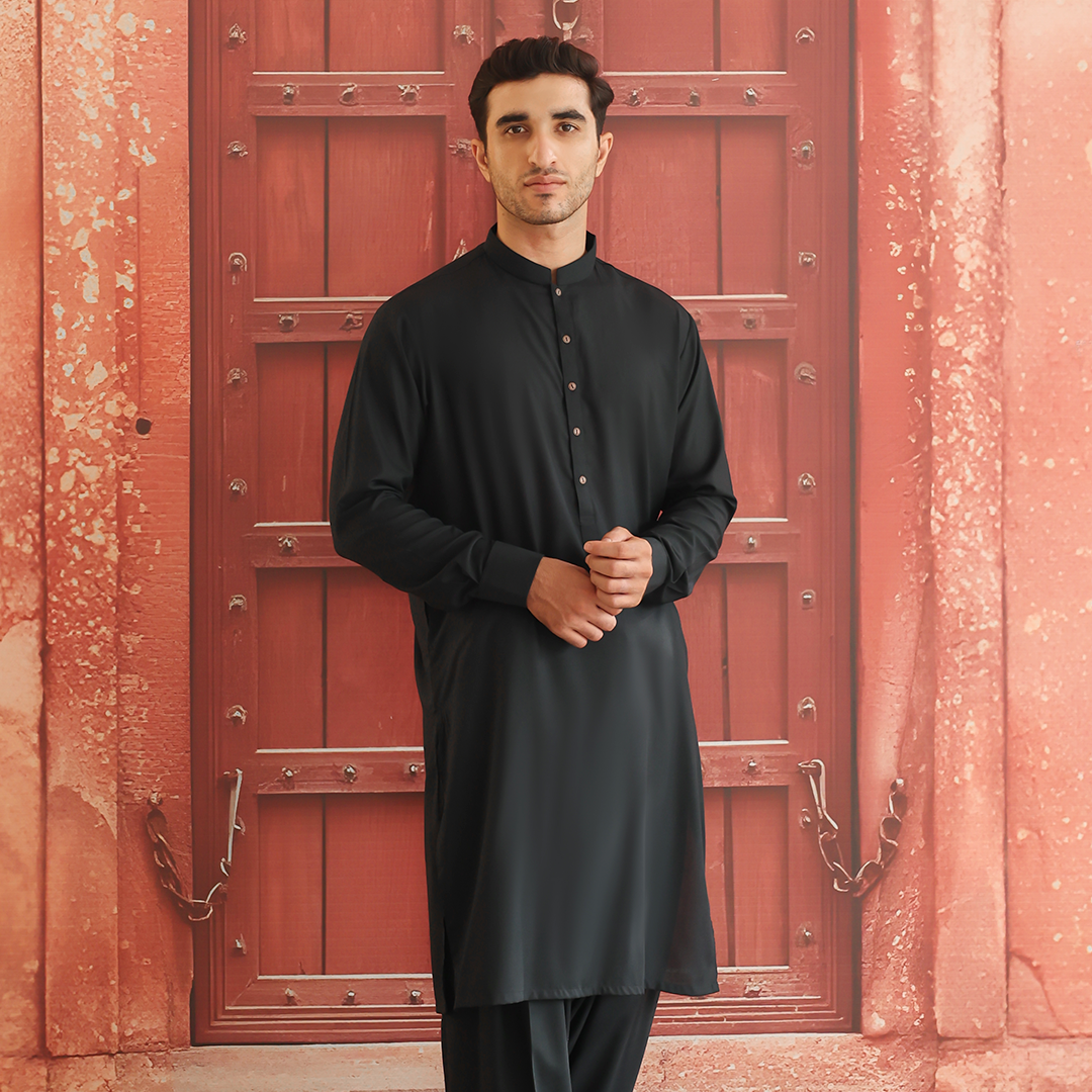Scarab Green Poly Viscose Shalwar Kameez (2-Piece) - Image 2