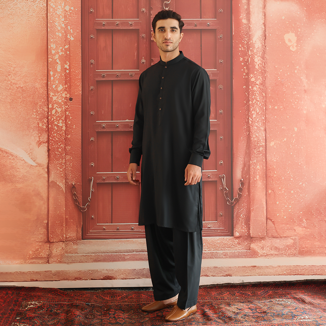 Scarab Green Poly Viscose Shalwar Kameez (2-Piece) - Image 4