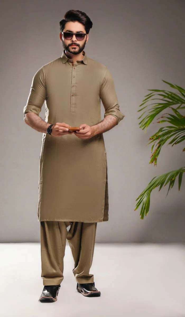 Sage Green Premium Fabric Shalwar Kameez (2-Piece) - Image 1