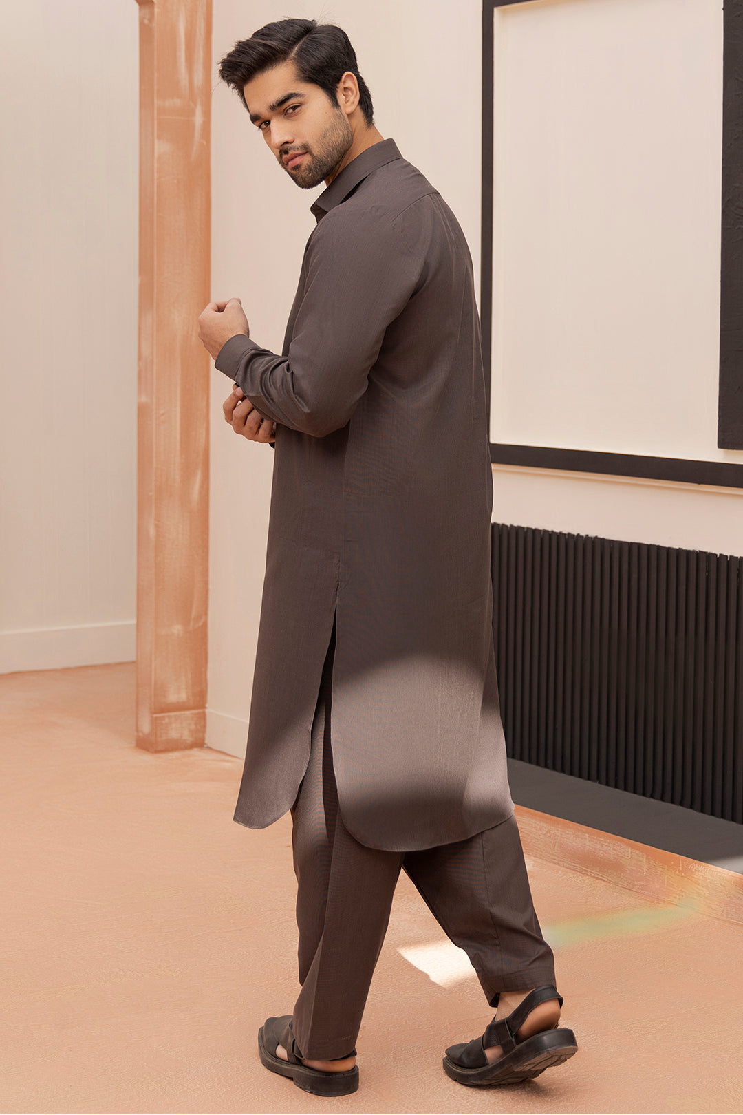 Dark Green PV Textured Wash & Wear Shalwar Kameez (2-Piece) - Image 100