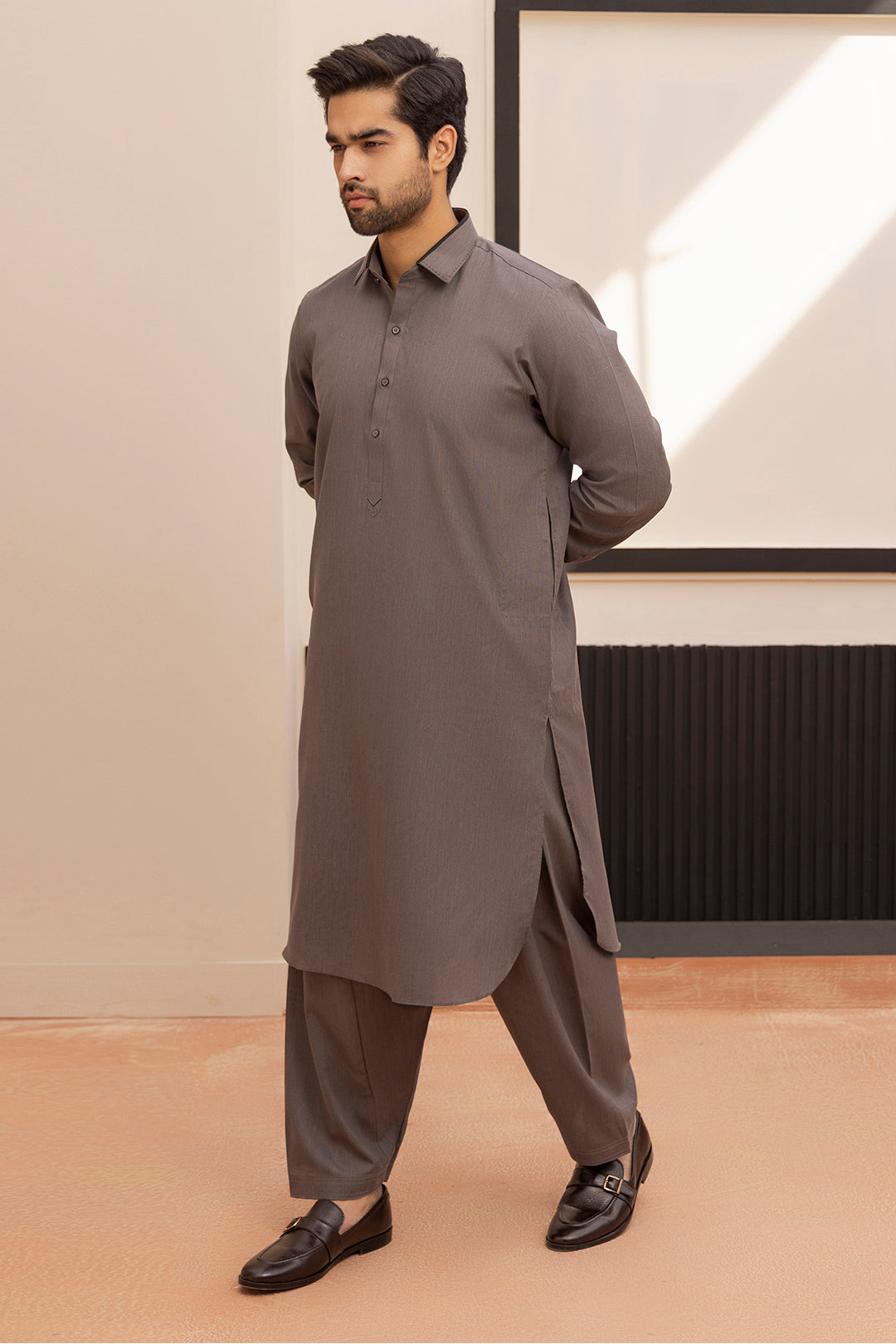 Dark Green PV Textured Wash & Wear Shalwar Kameez (2-Piece) - Image 110