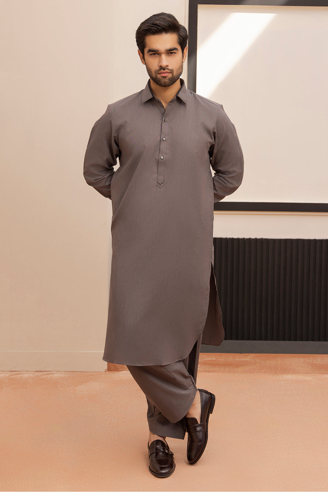 Dark Green PV Textured Wash & Wear Shalwar Kameez (2-Piece) - Image 112
