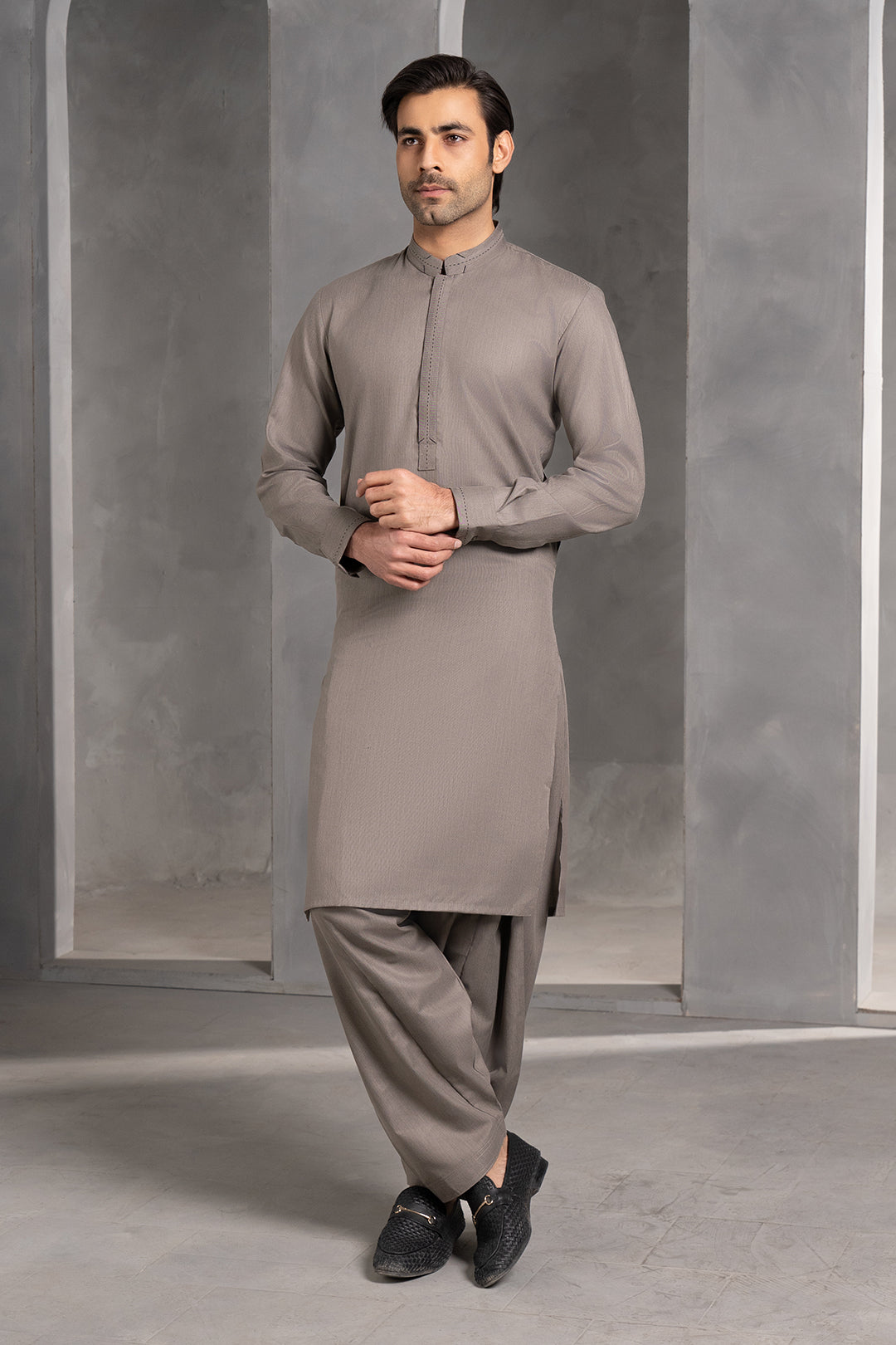 Dark Green PV Textured Wash & Wear Shalwar Kameez (2-Piece) - Image 116