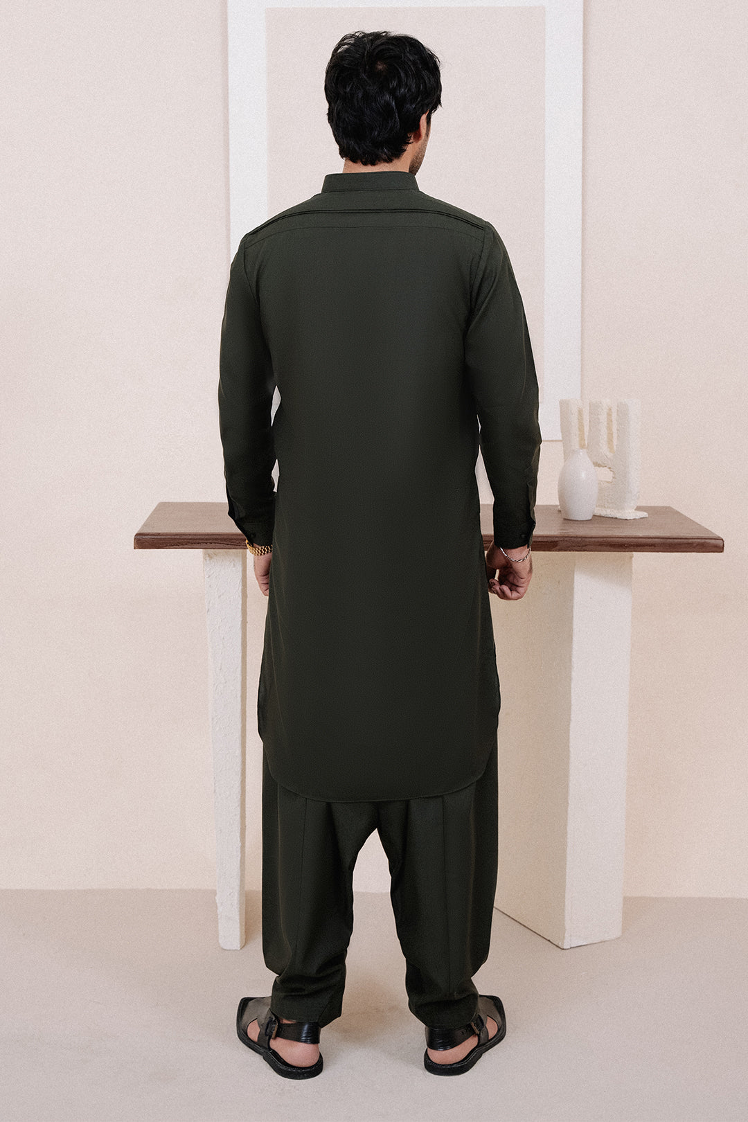 Dark Green PV Textured Wash & Wear Shalwar Kameez (2-Piece) - Image 13