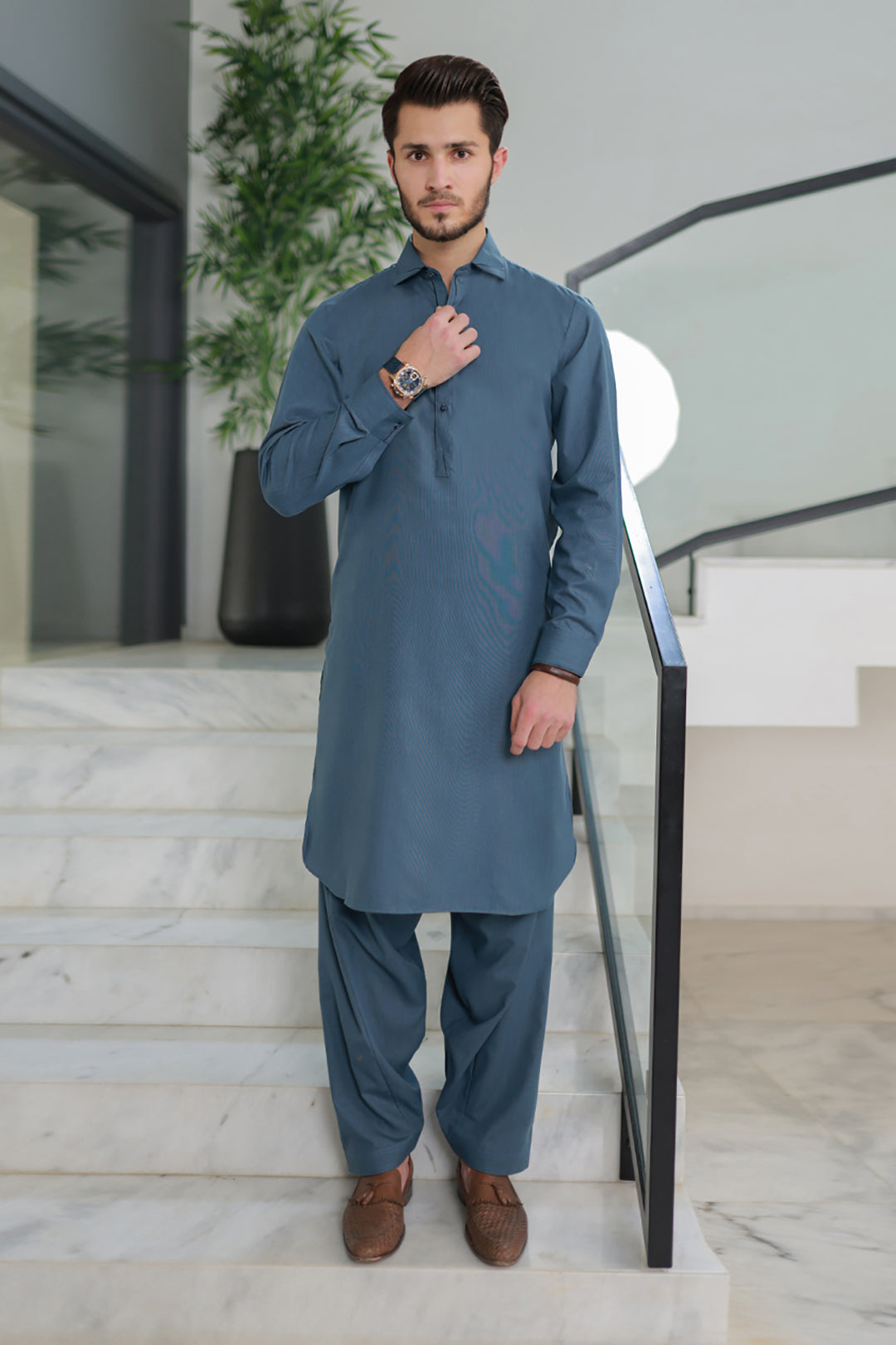 Dark Green PV Textured Wash & Wear Shalwar Kameez (2-Piece) - Image 27