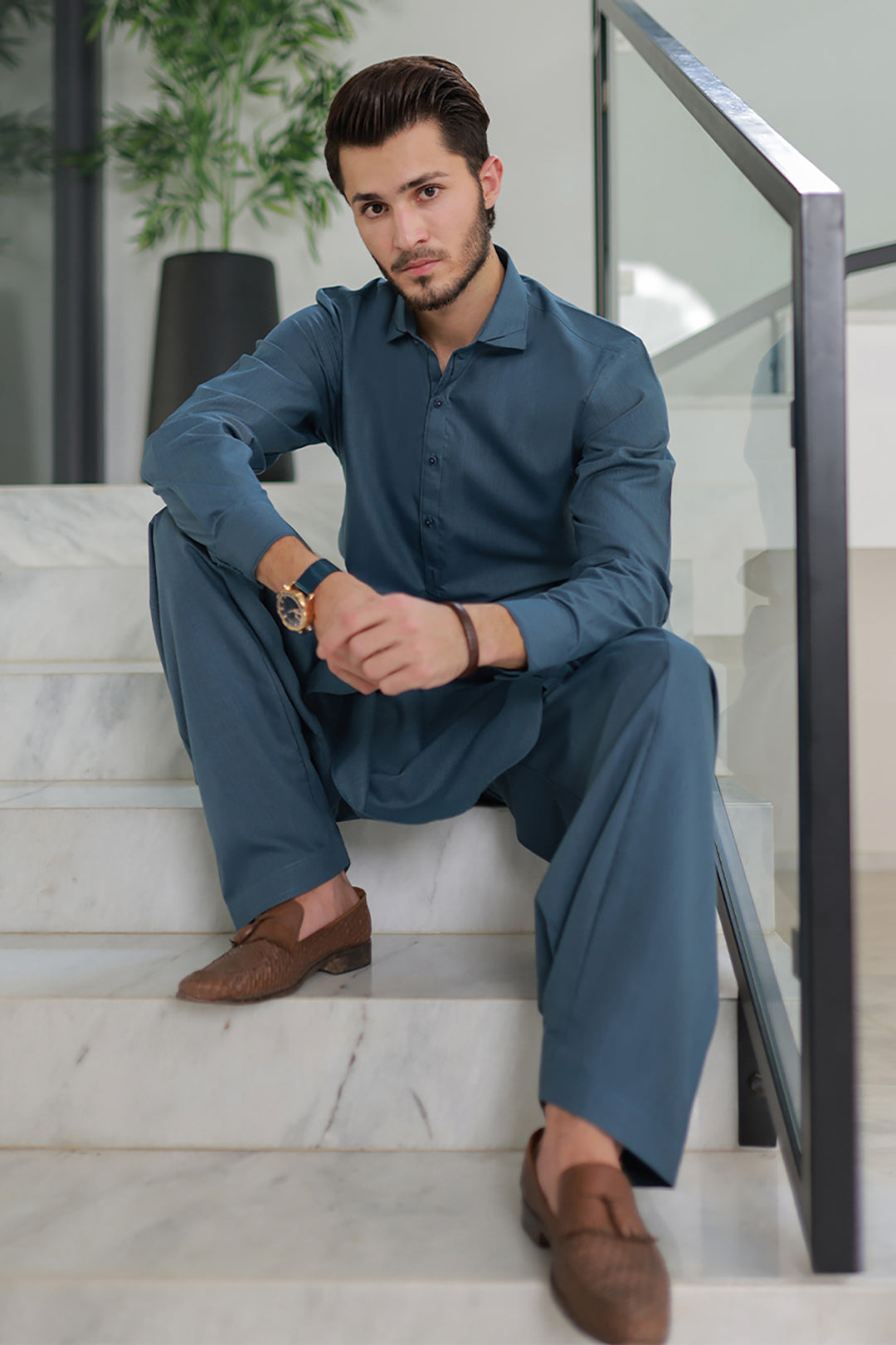 Dark Green PV Textured Wash & Wear Shalwar Kameez (2-Piece) - Image 29