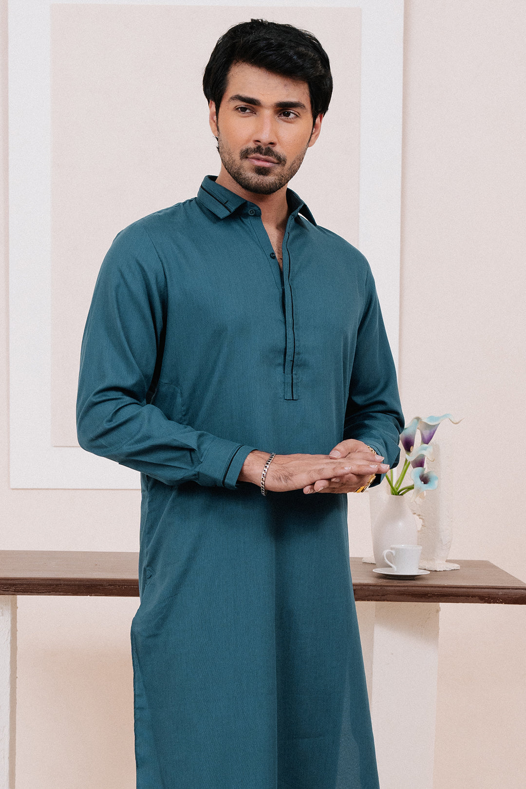Dark Green PV Textured Wash & Wear Shalwar Kameez (2-Piece) - Image 31